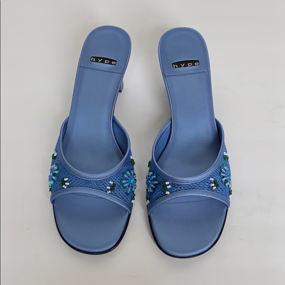 HYPE Blue Knit & Beaded Mules
